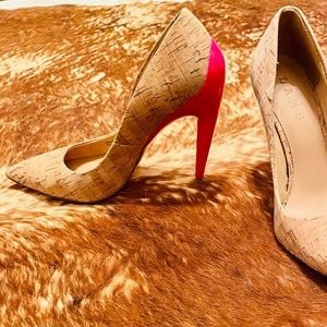 L.A.M.B cork and hot pink pumps